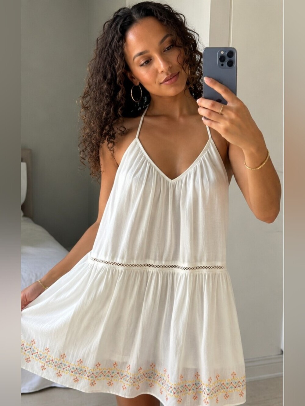 Madewell White Embroidered Cotton Skirt Size S